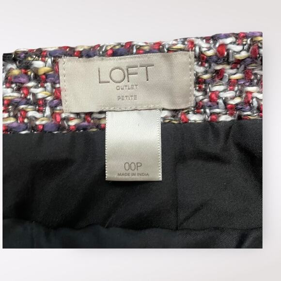 Loft Tweed Short Mini Pencil Skirt Size 00P Red Purple Multicolor Boho Fall - Picture 2 of 7